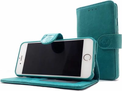 HEM Lederlook Hoesje Geschikt Voor iPhone 12 En 12 Pro – Pure Turquoise (Blauwgroen) Luxe Wallet Bookcase Met TPU Meegekleurde Binnenkant – 360° Beschermend Telefoonhoesje
