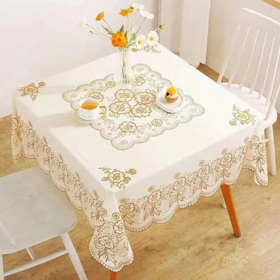 Nappe carrée en PVC estampée à chaud, imperméable, résistante à l'huile, résistante aux brûlures, nappe de table à manger universelle non lavable 100x100cm Square white