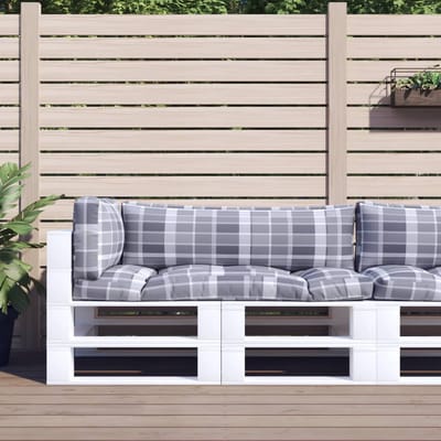 vidaXL - Palletkussens - 3 - st - ruitpatroon - stof - grijs