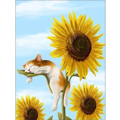 Cross Stitch Kit DIY Diamond Borduren Zonnebloem kat Diamond Schilderen Mozaïek Home Decor 20X30CM yellow