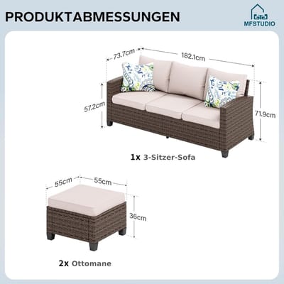 Tuinbank Modulaire Loungeset 61x61x44,5 cm – Weerbestendig PE Rotan met 10 cm Waterdichte Kussens, Multifunctionele Buitenbank & Voetenbank – Beige L-vormig Design – Laura