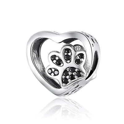 Hartvormige Pootafdruk Bedel - Voor Bedelarmband - Sterling Zilver - RomyStones