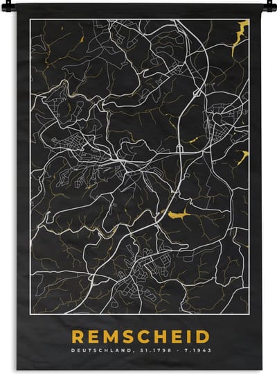 Wandkleed - Wanddoek - Remscheid – Stadskaart – Gold – Plattegrond – Stadskaart – Kaart - Duitsland - 120x180 cm - Wandtapijt