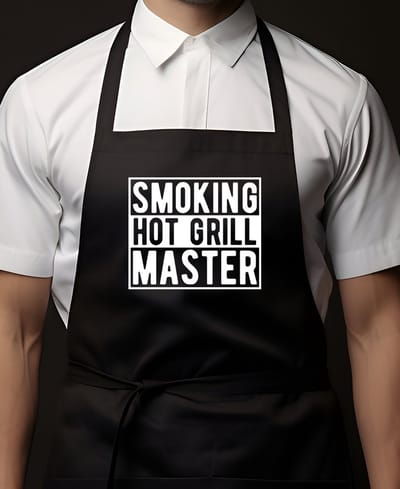 Keukenschort Zwart | 65x90cm | SMOKING HOT GRILL MASTER | 100% katoen | Schort / Keukenschorten | Verjaardags cadeau | BBQ - VADERDAG - MOEDERDAG - Met tekst