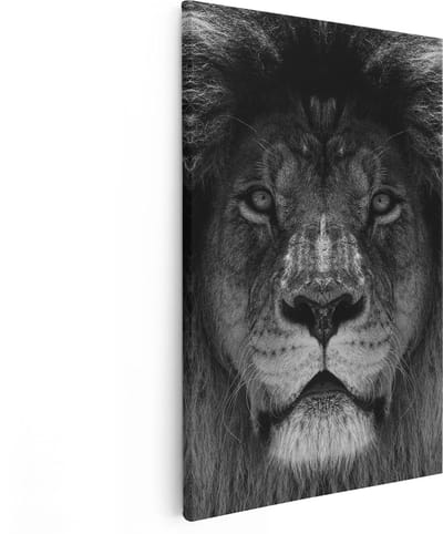 Artaza Canvas Schilderij Leeuw - 80x120 cm - Groot - Wanddecoratie Dierenkop - Muurdecoratie Zwart Wit - Schilderijen Op Canvas