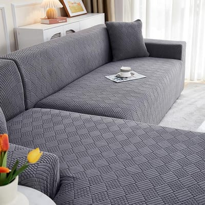 Jacquard effen kleur bankhoezen stofdicht stretch L-vormige hoekbank hoes voor woonkamer kantoor afneembare bankhoezen 3 seater (195-230cm)