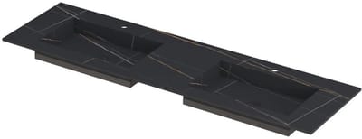 INK Post Wastafel Keramische Slab Envelop Bak Dubbel 2 Kraangaten - 1600x450x10 mm - Lauren Black Mat