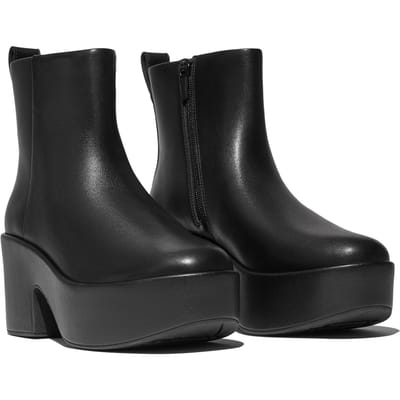 FitFlop Platfforms Leather Heeled Ankle Boots ZWART - Maat 39