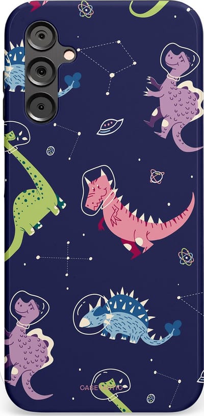 Casetastic hoesje geschikt voor Samsung Galaxy A14 (2023) 5G / Samsung Galaxy A14 (2023) 4G - Dubbellaagse bescherming - Rex in de ruimte - Fashion Case - Donkerblauw Donkergrijs