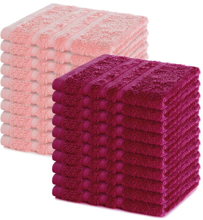 Lavea® Set van 20 gastendoekjes 30x30 cm – 100% katoen – Zacht en absorberend – Ideaál als washandje, gastendoekje of handdoek voor dagelijks gebruik – Bordeaux en Pastelroze