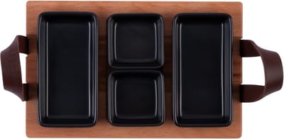 Bowls and Dishes Borrelplank | Serveertray | Dienblad | BBQ tip! 30cm 3-vaks met schaaltjes zwart