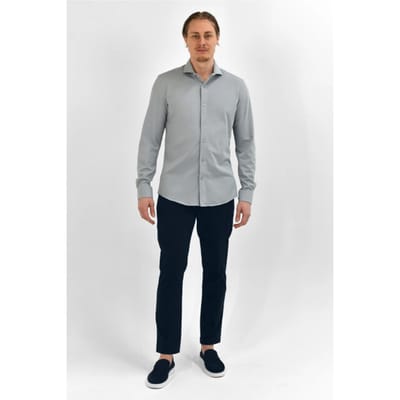 Vercate - Strijkvrij Overhemd - Japanese Knitted - Piqué Katoen - Lichtgrijs - Slim Fit - Lange Mouw - Heren - Maat 37/S
