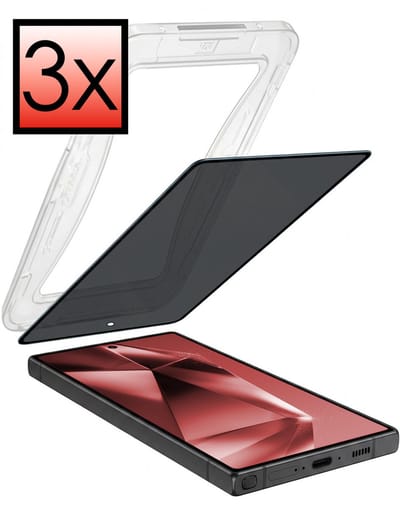 Screenprotector - 3 Stuks - Geschikt voor Samsung Galaxy S24 Ultra - Met Installatie Kit - Anti Spy - Beschermglas - Flexibel Glas - Tempered Glass - Screen Protector - Inclusief Montage Frame - Buigbaar Hybrid Bescherm Cover