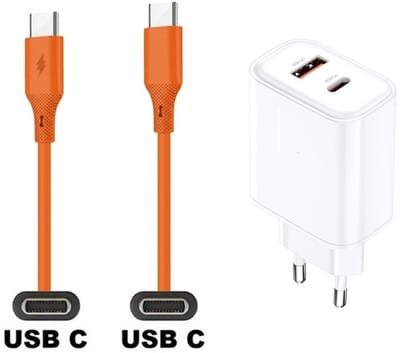 36W super snellader met 2 poorten + 1,0m USB C naar C kabel. Universele PD lader. Oplader adapter past op Samsung Galaxy M21, M30, M40, M54, M55s, M05, F42, M10s, M11, Z, M06, M42, M20, M31s, M32, M32, F05