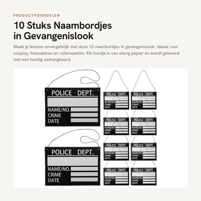 Dailygoods- Naambordjes 10 stuks - Papieren Foto-rekwisieten - Gevangenislook - Cosplay - Interactieve Party-ervaring - Robuust en Duurzaam - Naamplaatjes