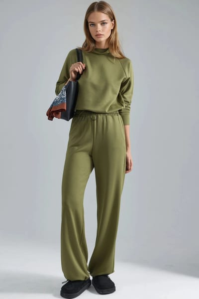 Modal Touch Halfsjaal Blouse & Elastische Taille Broek