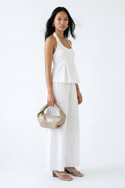 boohoo Dames Linnen-look Peplum Top & Wijde Pijpen Broek Co-ord | Natural | Maat: 38