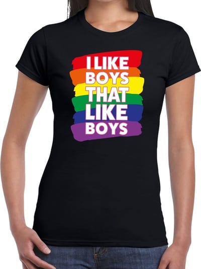 I like boys that like boys gay pride - t-shirt zwart met regenboog voor dames - gaypride kleding XS