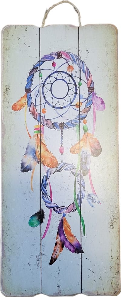 wandbordje - hout - dreamcatcher 1 - 34x15 cm