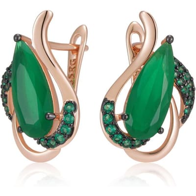 Boucles d'oreilles anglaises de luxe en zircon naturel vert pour femmes, plaqué or rose et noir, fleur en cristal, bijoux fins quotidiens beige