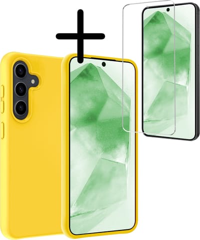 Hoesje Met Screenprotector - Geschikt voor Samsung Galaxy A55 - Sterk & Shockproof - Back Cover - Siliconen Case - Telefoon Hoes - Geel