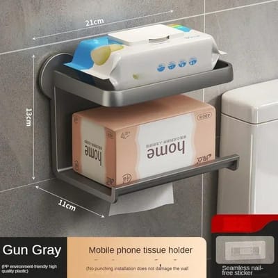 Populaire Toiletpapierhouder Wandmontage Toiletpapierhouder Keuken Badkamer Organizer Papieren Handdoek Mobiele Telefoon Opbergplank black