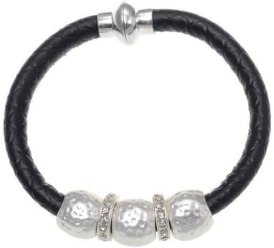 Behave - Armband - zwart PU leer kristal detail - trendy everyday look