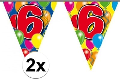 Folat Leeftijd vlaggenlijn - 2x - 6 jaar - 10 meter - verjaardag feest versiering - vlaggetjes