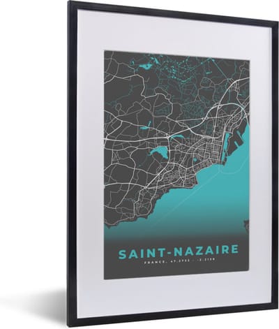 Fotolijst incl. Poster - Frankrijk – Saint-Nazaire – Stadskaart – Plattegrond – Kaart - 30x40 cm - Posterlijst