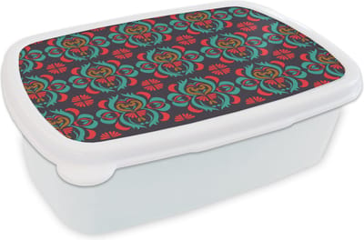 Broodtrommel Wit - Lunchbox - Brooddoos - Patronen - Indonesisch - Ornament - 18x12x6 cm - Volwassenen