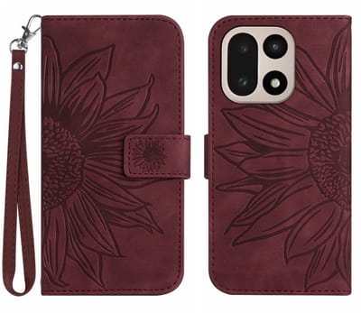 Coverup Hoesje - Geschikt voor OnePlus 15 Hoesje - Coverup Zonnebloem Book Case met Koord - Bordeaux