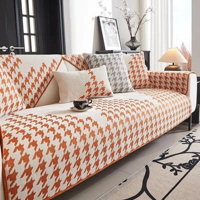 Qianniao Grid Eenvoudig Bankkussen Chenille Alle seizoenen Universeel Antislip Zitmat Mode Modern Meubilair Beschermhoes Pillow cover 30x50cm oranje