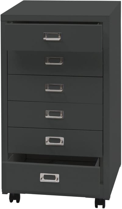 Verrijdbare ladekast MCW-L49, stalen ladekast archiefkast, metaal 75x40x41cm 6 laden ~ donkergrijs