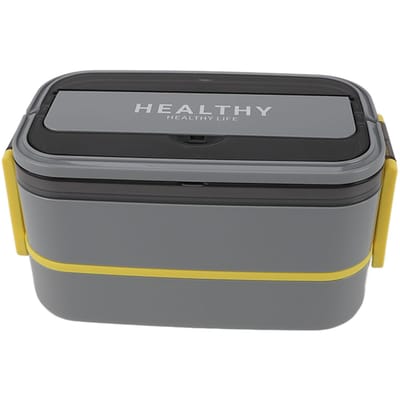 Dubbellaagse Bento Box 316 Roestvrij Staal Compartiment Draagbare Lunchbox met Bestek voor Werk L grijze kleur
