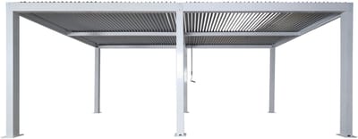 Pergola MCW-L46, tuinpaviljoen met latten, 11cm aluminium frame, stormvaste regengoot, 3x6m ~ wit