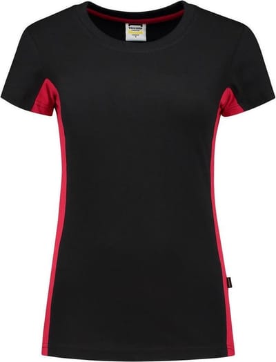 Tricorp t-shirt bi-color Dames - 102003 - zwart / rood - maat XL