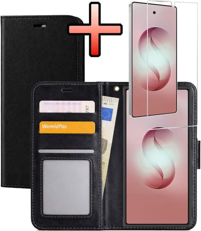 Hoesje - Met Screenprotector - Geschikt voor Samsung Galaxy S26 Ultra - Luxe Pasjeshouder - Bookcase Portemonee - Flip Case - Kunstleer Book Case - Flipcase - Book Cover - Walletcase - Portemonneehoes - Zwart