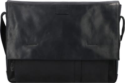 strellson Leren Schoudertas Laptoptas met laptopvak Brick Lane Messenger Black Zwart