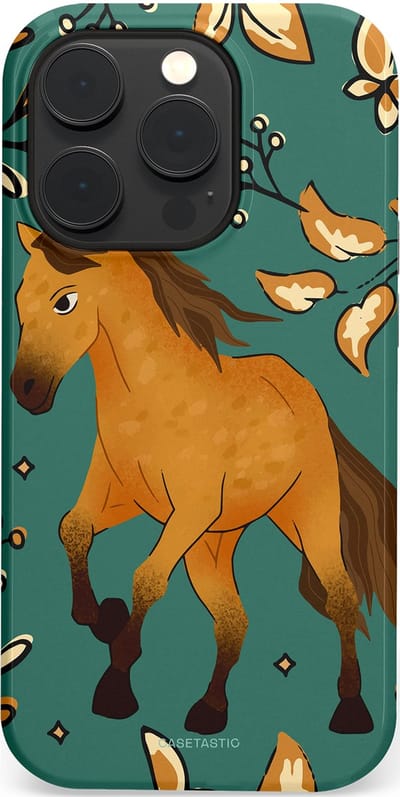 Casetastic Hoesje Geschikt voor Apple iPhone 14 Pro Magsafe - Stijlvolle Beschermende Duo-layer Case - Groene bruine Paarden elegantie - Paris