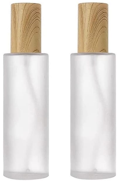 NTH products- Lotion Pomp Flessen 120ml - 2 Stuks - Lege Hervulbare Dispenser - Glas met Houtstructuur Deksel - Cosmetische Container - Antilek Ontwerp - Pompflessen
