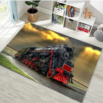 Klassieke Trein Locomotief 3D HD Print Tapijt voor Woonkamer Kinder Slaapkamer Sofa Kleed Deurmat Vloermat Antislip Decor Alfombra 40x60cm (16x24in)