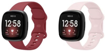 Strap-it siliconen smartwatch bandjes set (Wijnrood & Zandroze) – geschikt voor Fitbit Versa 3/4/Sense/Sense 2 – comfortabel, flexibel & waterbestendig – maat L