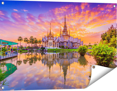 Gards Tuinposter Wat Non Kum Tempel in Thailand - 90x60 cm - Tuindoek - Tuindecoratie - Wanddecoratie buiten - Tuinschilderij