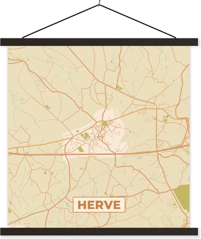 Posterhanger incl. Poster 60x60 cm - Schoolplaat - België - Plattegrond - Kaart - Stadskaart - Herve - Textielposter - Zwarte latten - Stadskaart