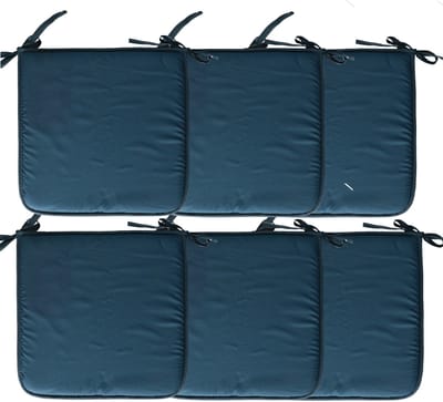 Stof Textile Home stoelkussens - 6x - petrol petrol blauw - 38 x 38 x 3 cm - voor binnen - touwtjes sluiting - zitkussens plat - vierkant