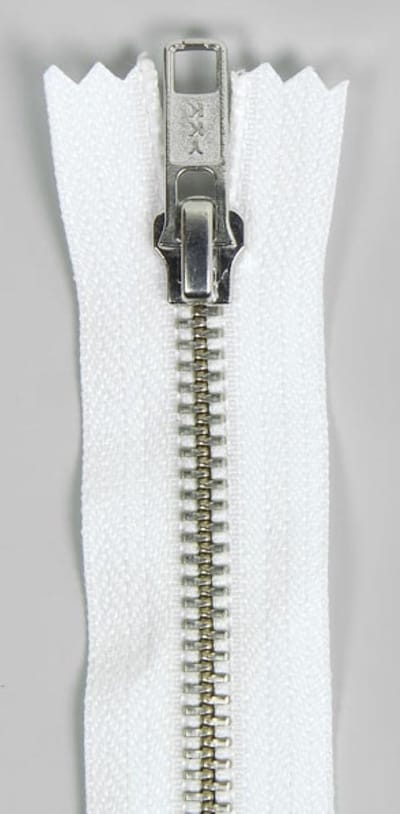 YKK Rits - 25 cm - niet deelbaar - wit met nikkeltandjes.