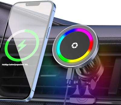 Gloovon® - Telefoonhouders Auto - Geschikt voor MagSafe - Autohouder Magnetisch - RGB-Lichteffecten - voor iPhone 12/13/14/15/16/17 - GSM Houder Auto - Zwart