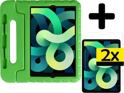 Hoes - Geschikt voor Apple iPad Air 4 (2020) - 10.9 inch - 4e Generatie - Met 2x Screenprotector - Kinderhoes Shockproof Bumper - Kidsproof Case - Tablet Hoesje - Kinder Cover - Groen