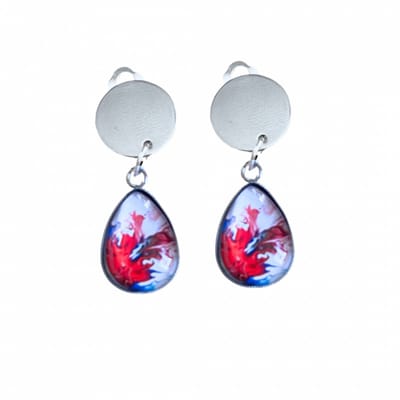 Clip oorbellen -zilverkleur -rood -cabochon- geen gaatje- Charme Bijoux