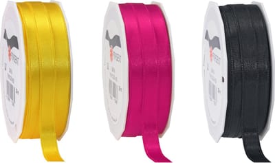 Glorex hobby - Satijn cadeau inpak deco sierlint - roze/zwart/yellow - 25 meter x 1 cm